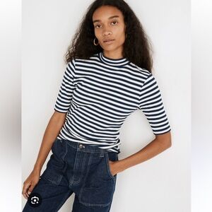 Madewell Drapey-Rib Mock Neck Top in Stripe Size XS